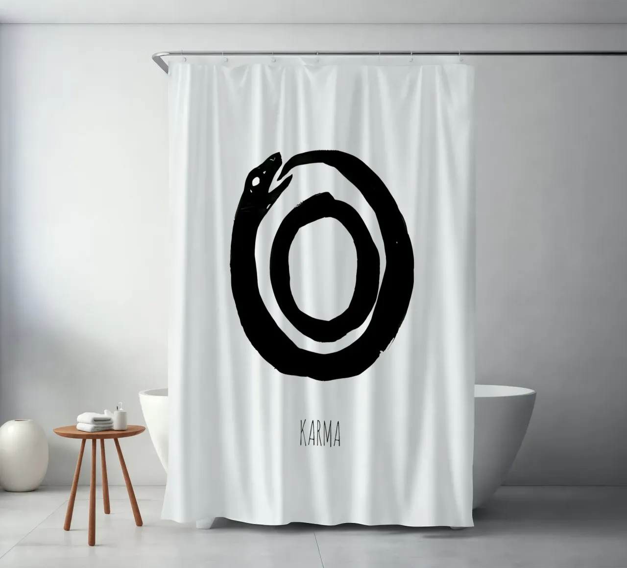 Karma is a full Circle shower curtain by Attaboy Dsgn