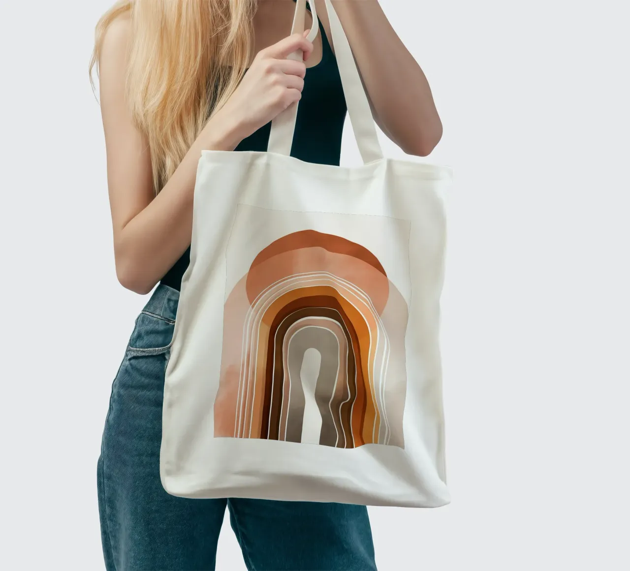 Arco Arcobaleno Boho - Astratto moderno di metà secolo borsa in juta da vintagepod
