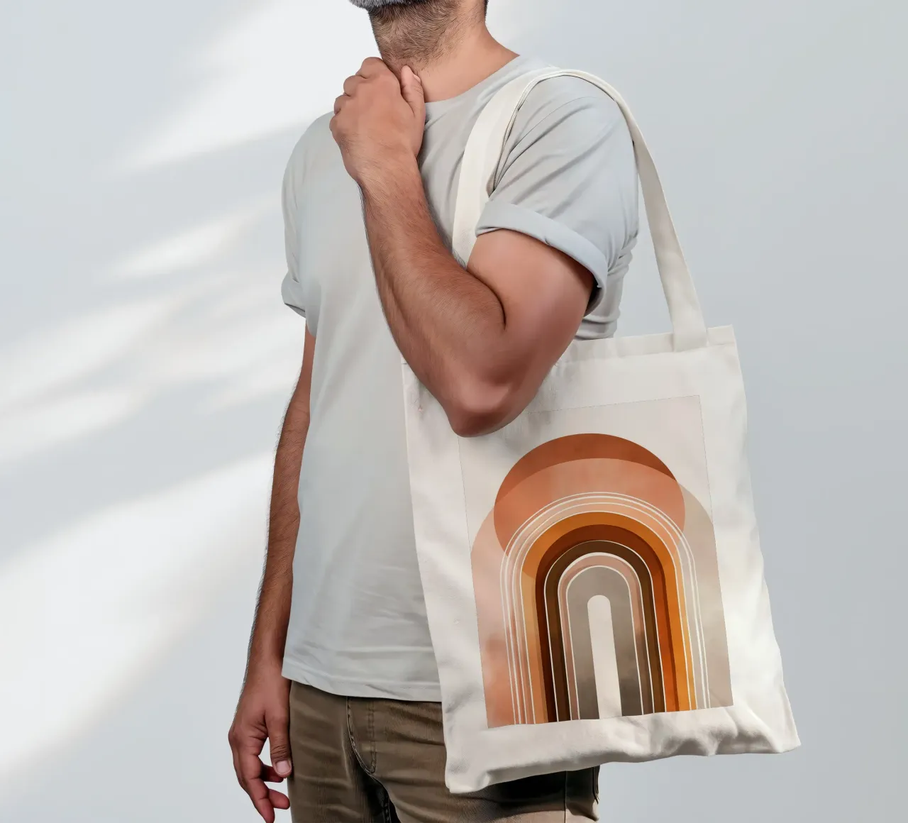 Arco Arcobaleno Boho - Astratto moderno di metà secolo borsa in juta da vintagepod