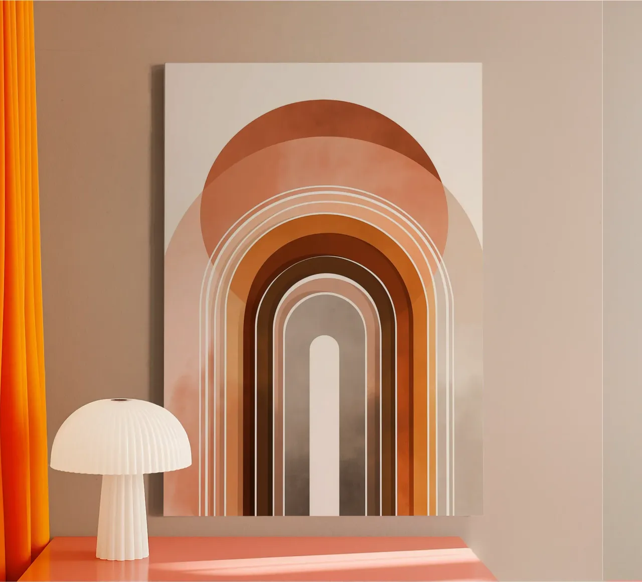 Boho Boog Regenboog - Mid-Century Modern Abstract canvas van vintagepod