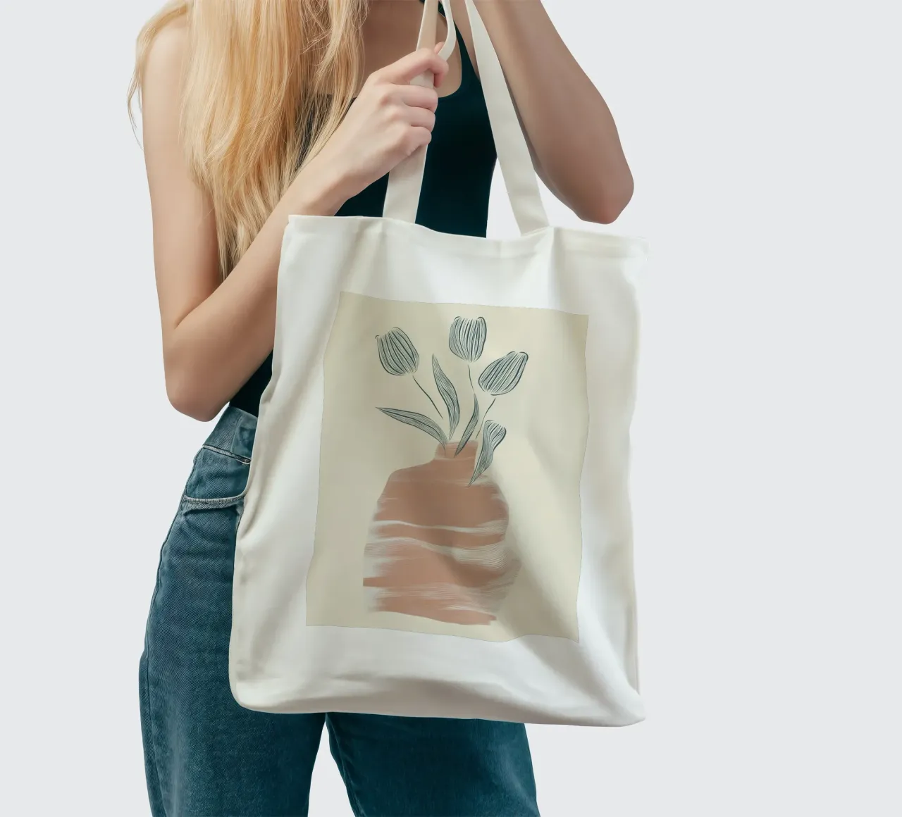 Vaso minimalista in terracotta - Stampa d'arte astratta di tulipani borsa in juta da vintagepod