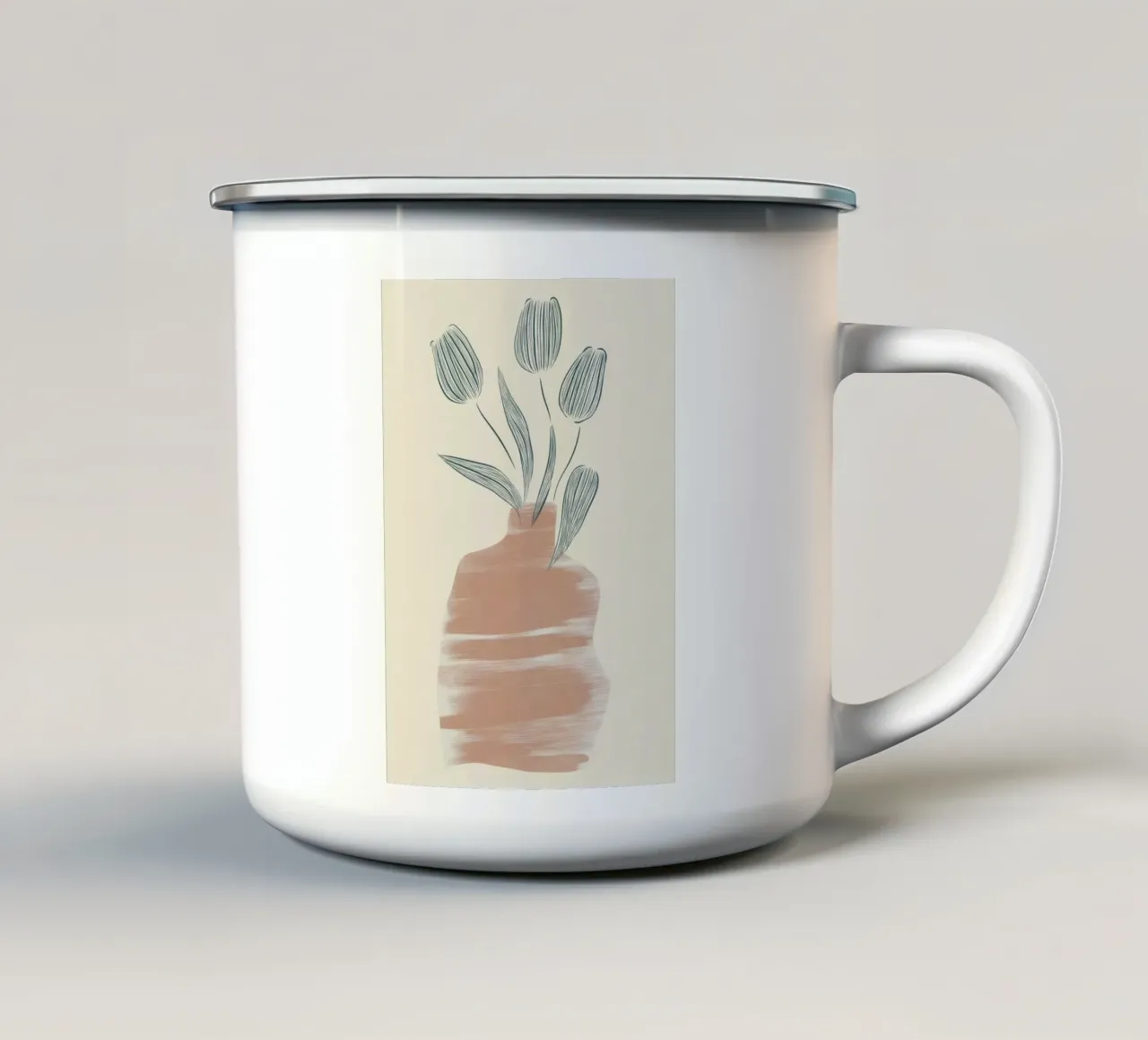 Vaso minimalista in terracotta - Stampa d'arte astratta di tulipani tazza in smalto da vintagepod