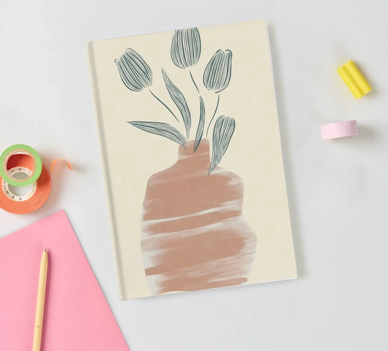 Minimalist Terracotta Vase - Abstract Tulips Art Print notebook by vintagepod