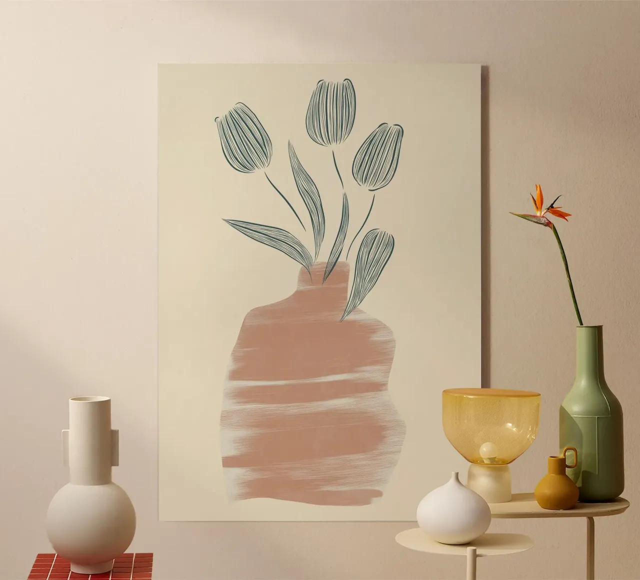 Vaso minimalista in terracotta - Stampa d'arte astratta di tulipani plexiglass da vintagepod
