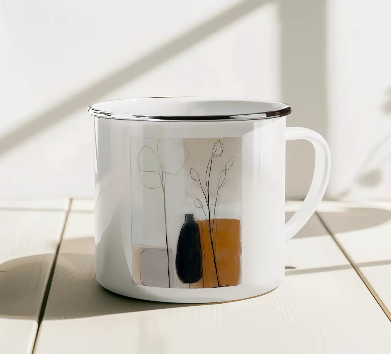 Botaniche astratte minimaliste - Forme geometriche neutre tazza in smalto da vintagepod
