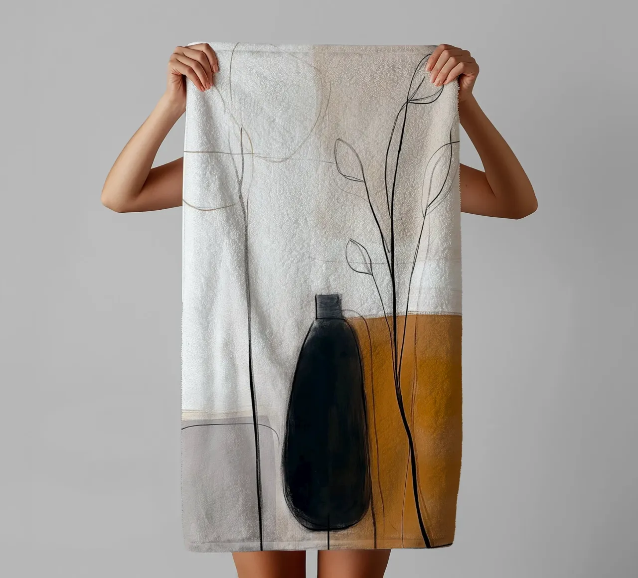 Botaniche astratte minimaliste - Forme geometriche neutre asciugamano da bagno da vintagepod