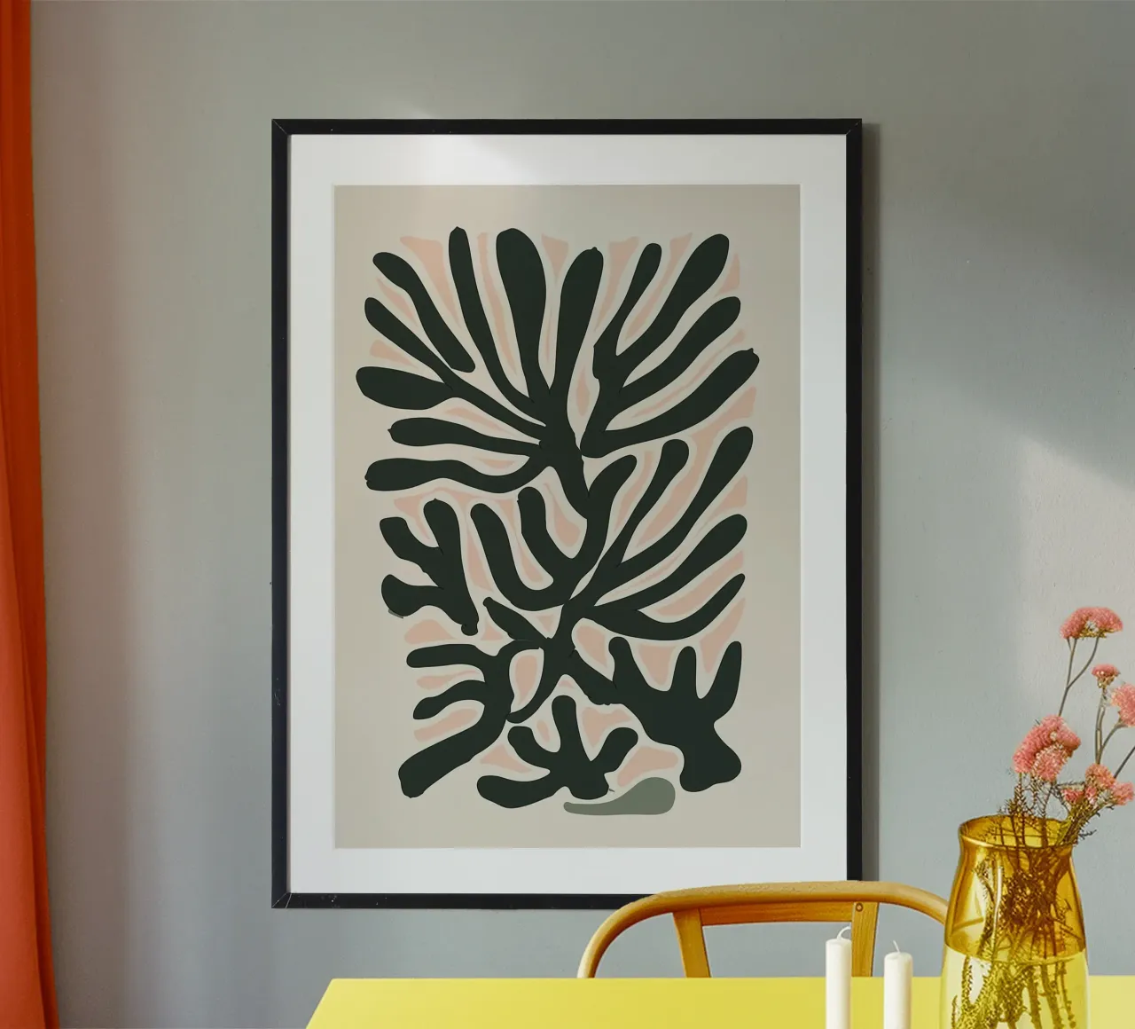 Formas orgánicas inspiradas en Matisse - Impresión boho abstracta poster con marco de plástico de vintagepod