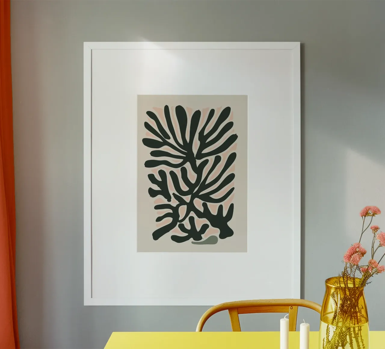 Formas orgánicas inspiradas en Matisse - Impresión boho abstracta poster con marco de plástico de vintagepod