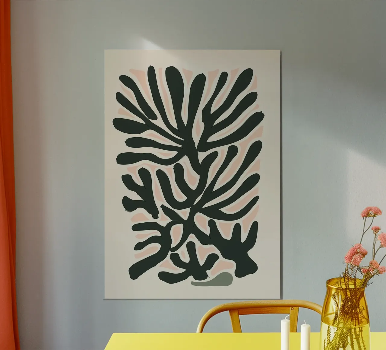 Formas orgánicas inspiradas en Matisse - Impresión boho abstracta poster con marco de plástico de vintagepod