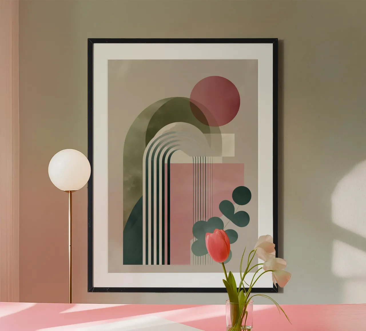Arcos abstractos y botánicos - Tonos tierra modernos poster con marco de plástico de vintagepod