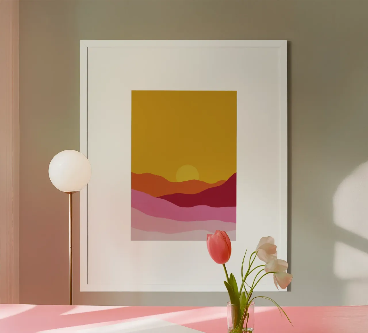 Coucher de soleil abstrait dans le désert - Tons chauds et terreux poster avec cadre en plastique de vintagepod