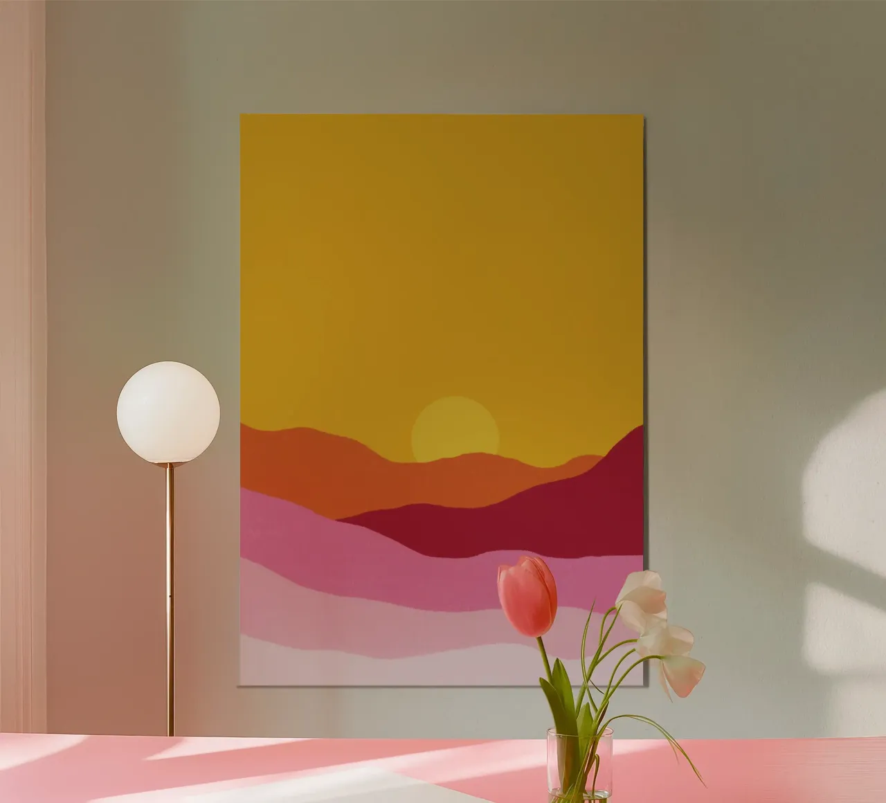 Coucher de soleil abstrait dans le désert - Tons chauds et terreux poster avec cadre en plastique de vintagepod