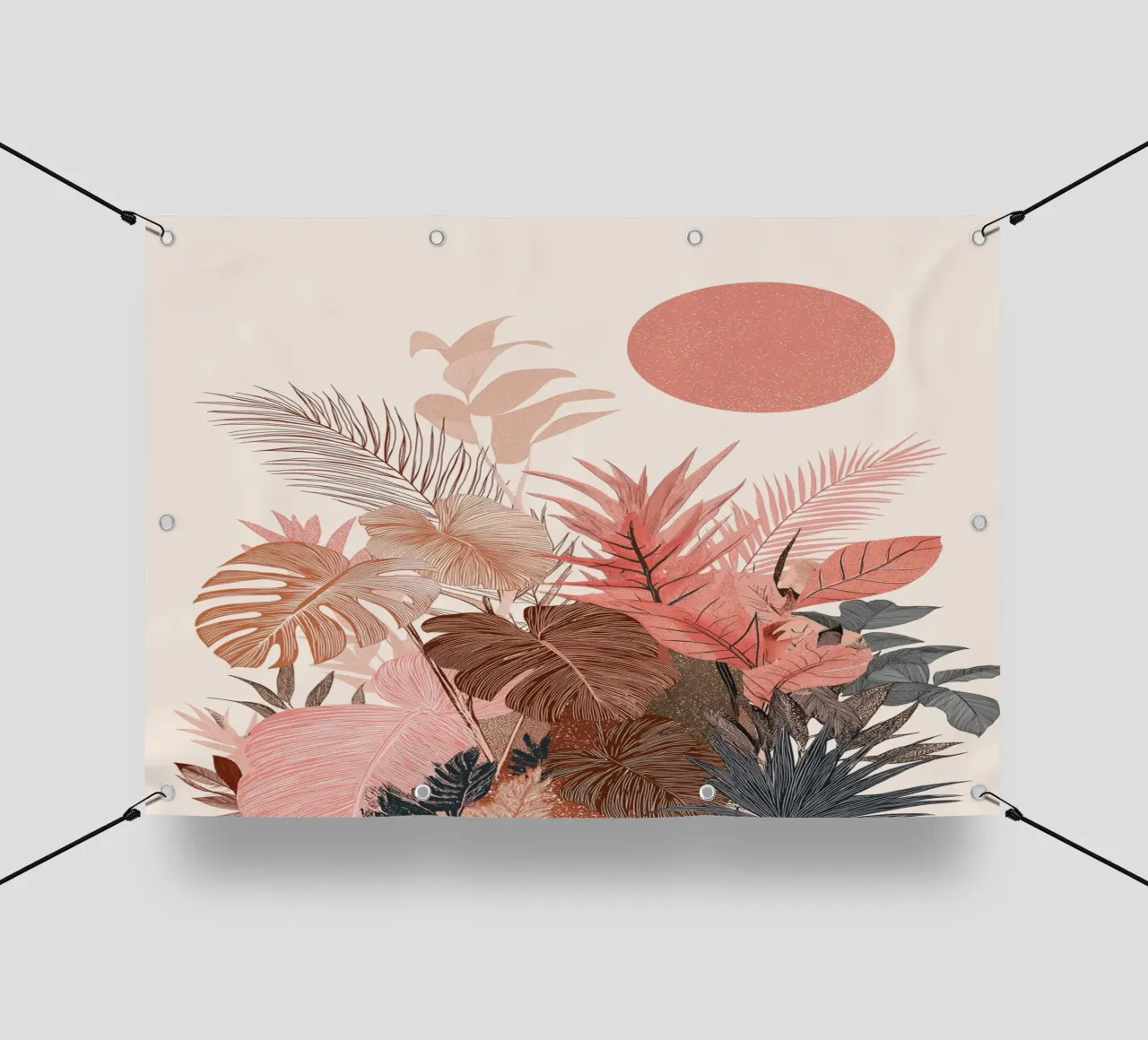 Botaniche del tramonto tropicale - Stampa boho sui toni della terra telo in pvc da vintagepod