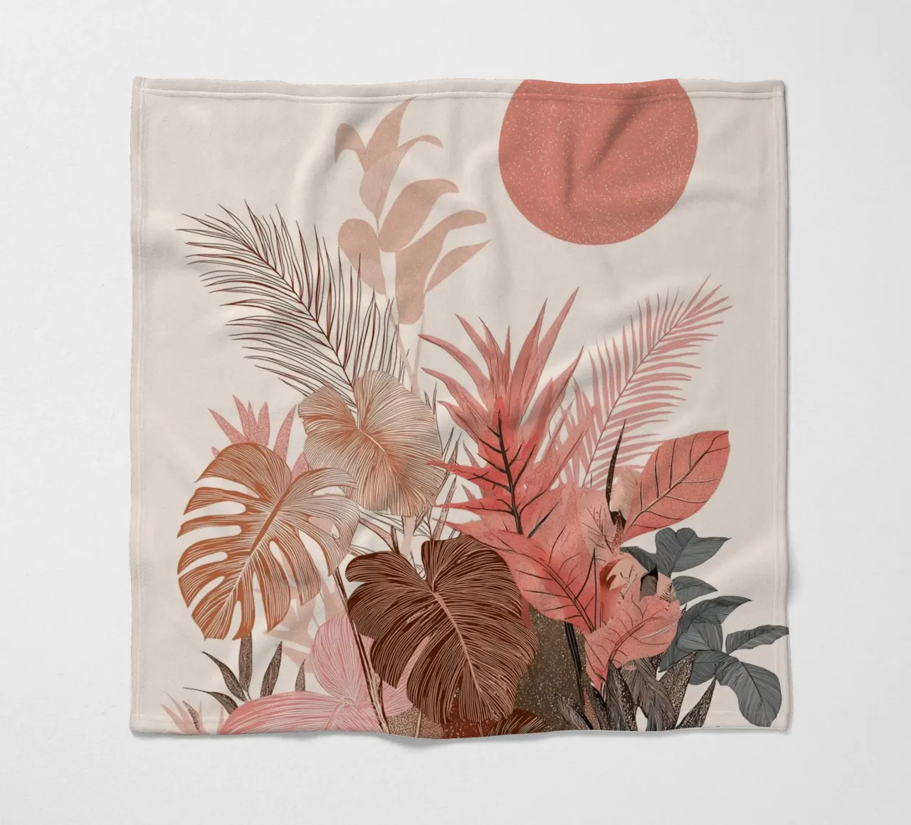 Botaniche del tramonto tropicale - Stampa boho sui toni della terra coperta in pile da vintagepod
