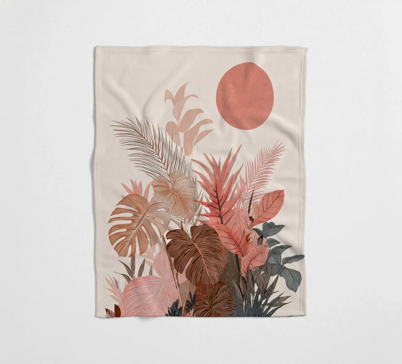 Botaniche del tramonto tropicale - Stampa boho sui toni della terra coperta in pile da vintagepod