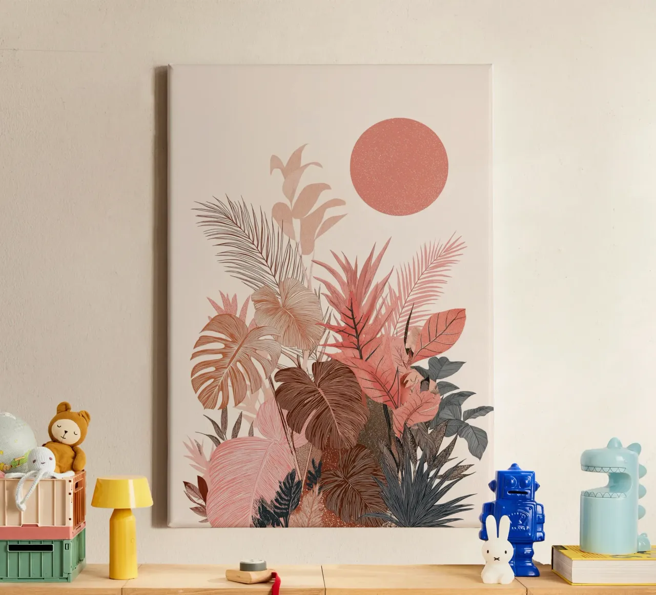 Tropical Sunset Botanicals - Boho Aarde Tinten Print canvas van vintagepod