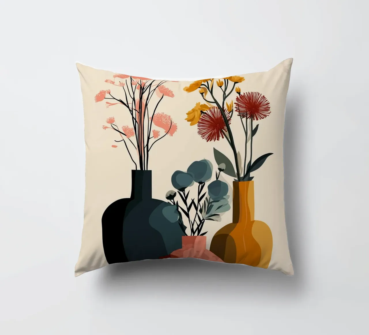 Vasi astratti Boho - Composizione floreale sui toni della terra cuscino da vintagepod