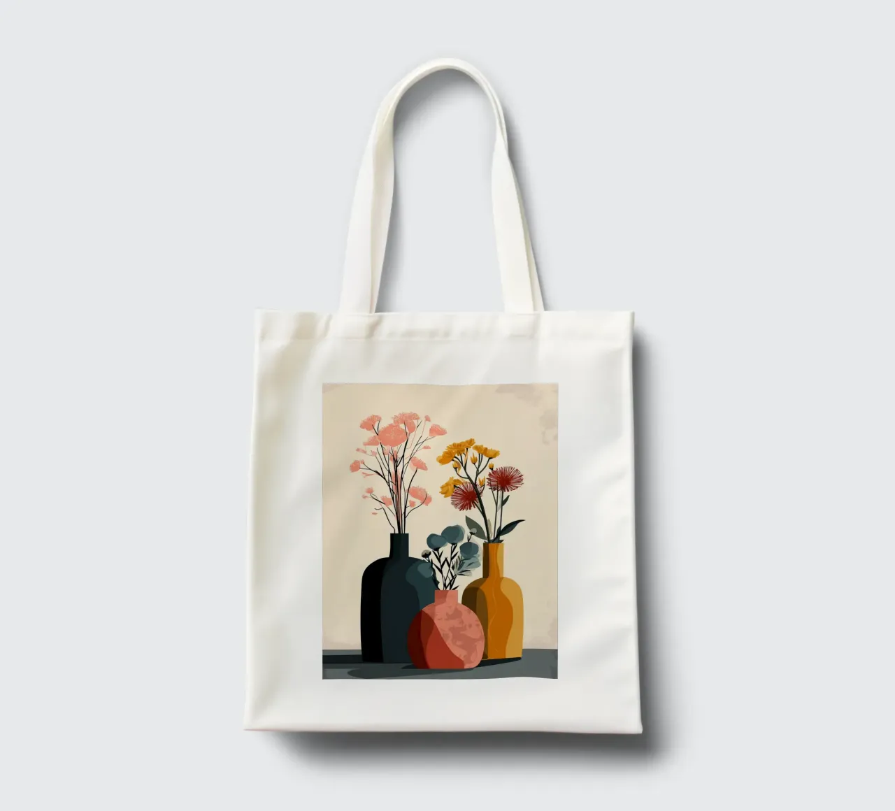 Vasi astratti Boho - Composizione floreale sui toni della terra borsa in juta da vintagepod