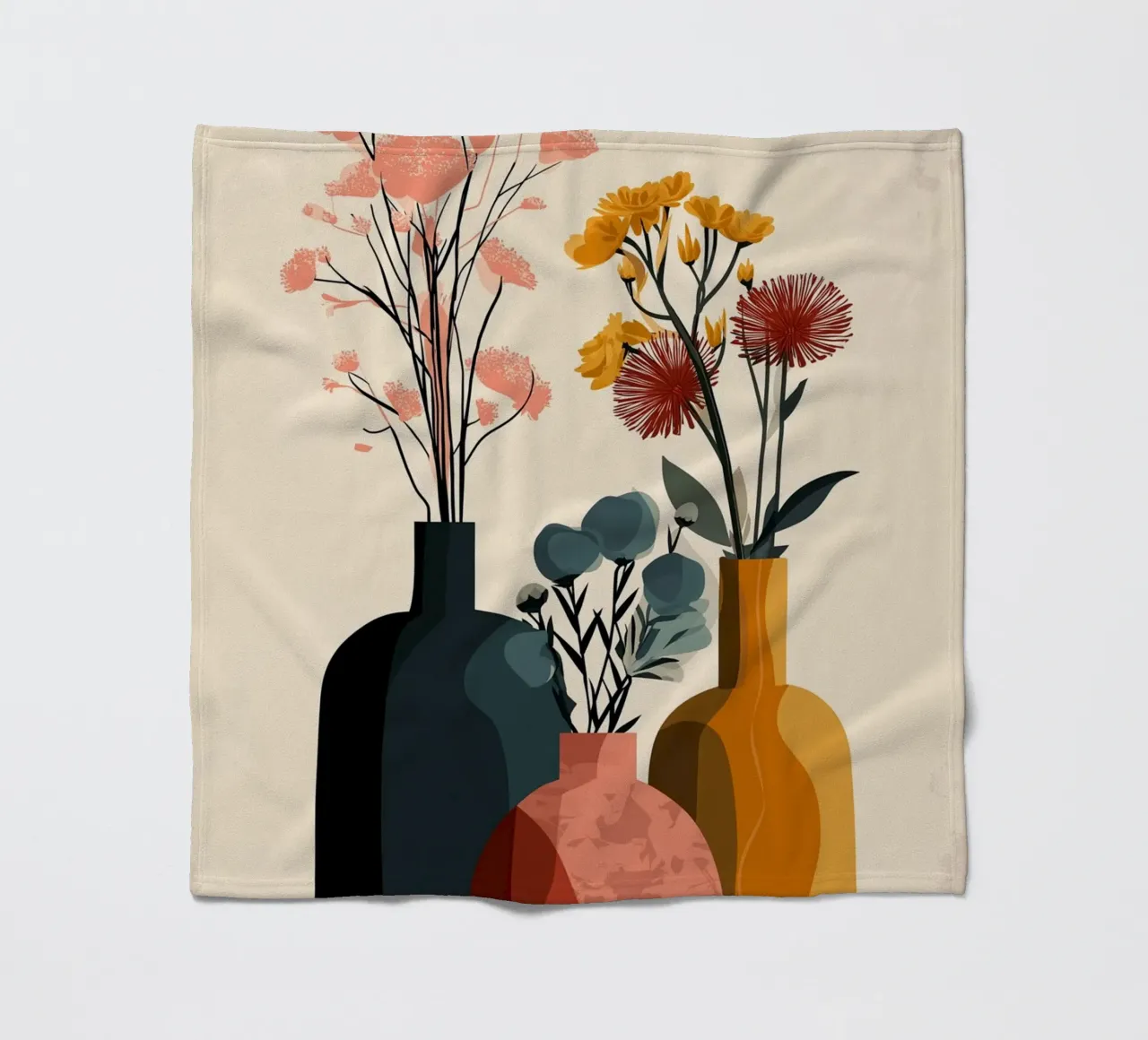 Vasi astratti Boho - Composizione floreale sui toni della terra coperta in pile da vintagepod