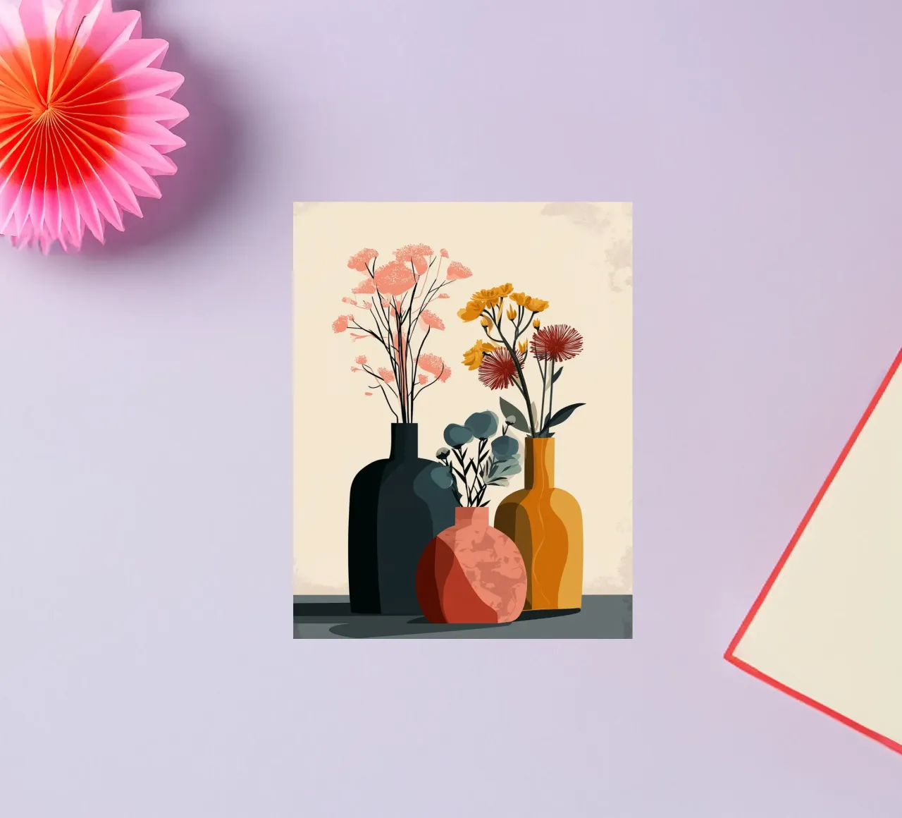 Vasi astratti Boho - Composizione floreale sui toni della terra adesivo da vintagepod