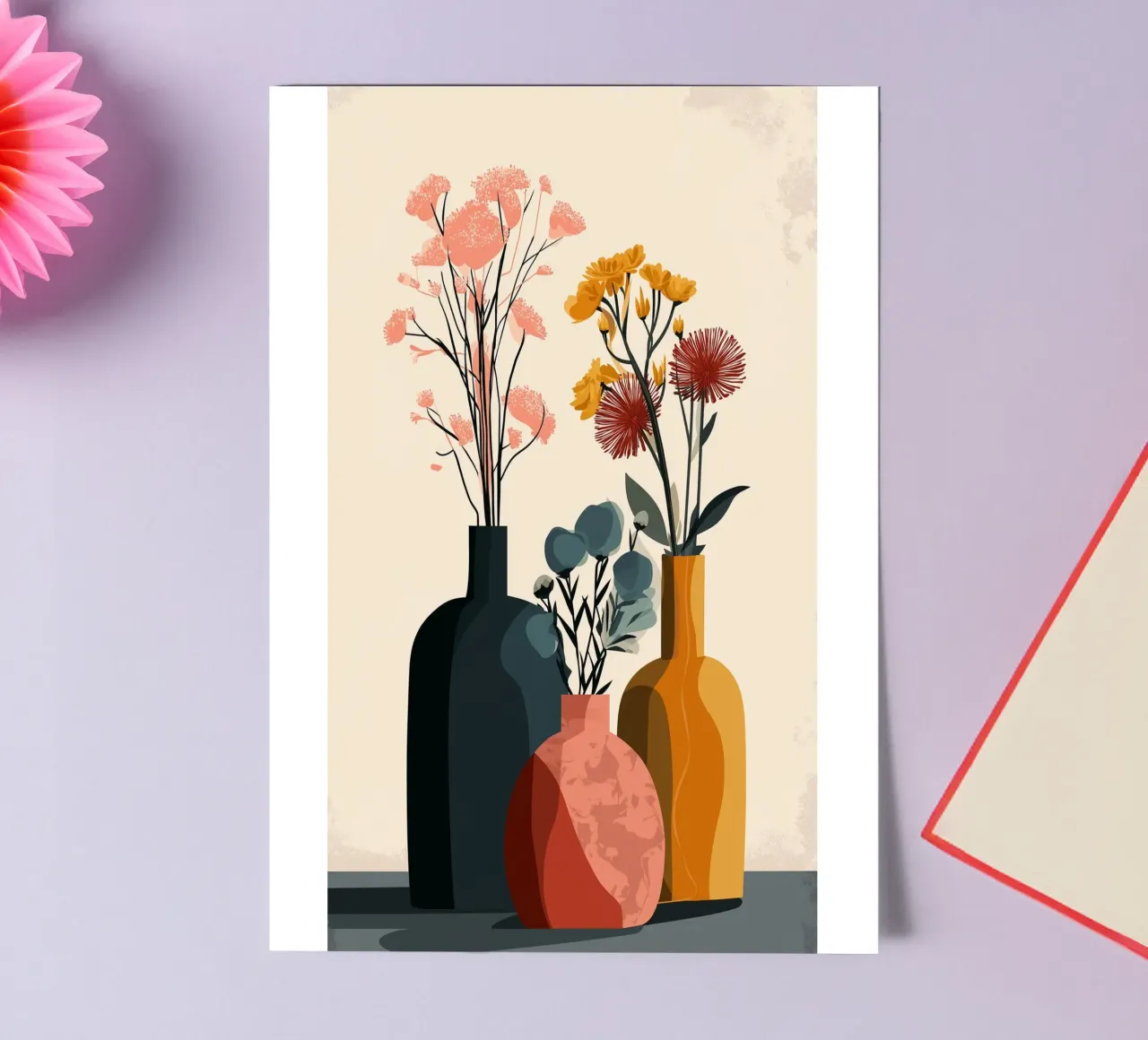 Vasi astratti Boho - Composizione floreale sui toni della terra foglio adesivo da vintagepod