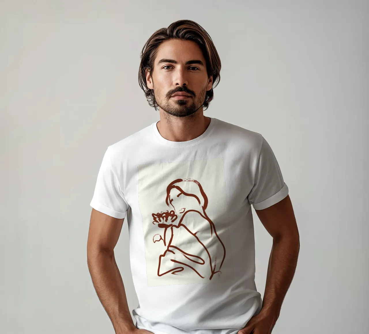 Donna e fiore minimalista - Line art astratta t-shirt da vintagepod