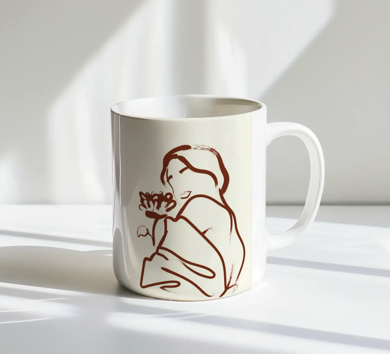 Donna e fiore minimalista - Line art astratta tazza in ceramica da vintagepod