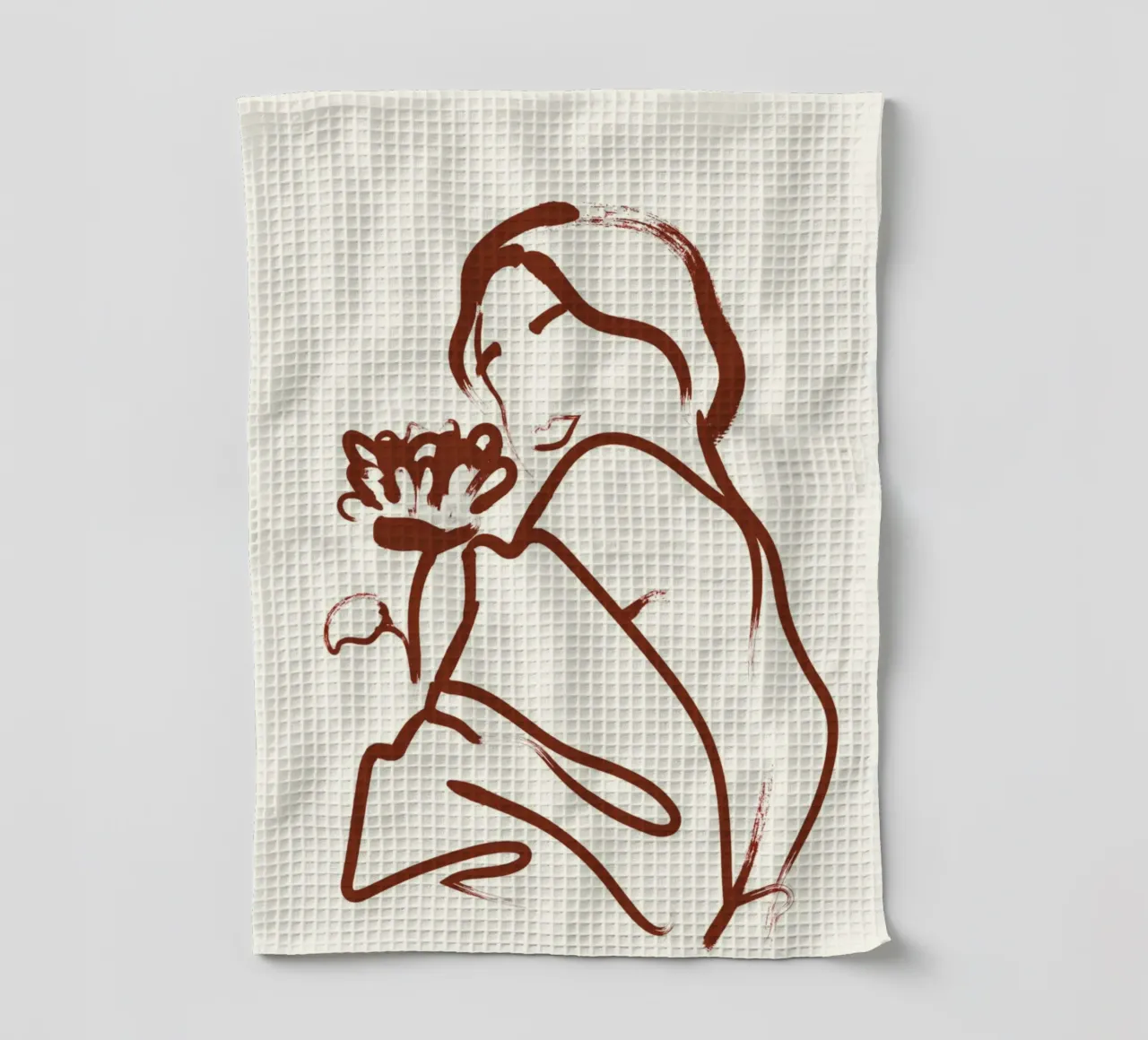 Donna e fiore minimalista - Line art astratta canovaccio da cucina da vintagepod