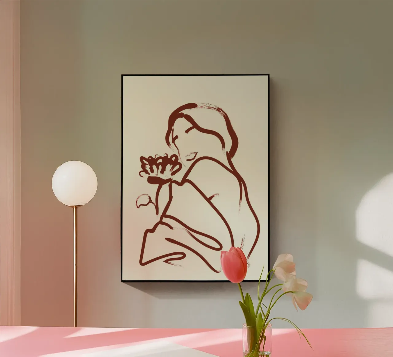 Donna e fiore minimalista - Line art astratta plexiglass da vintagepod