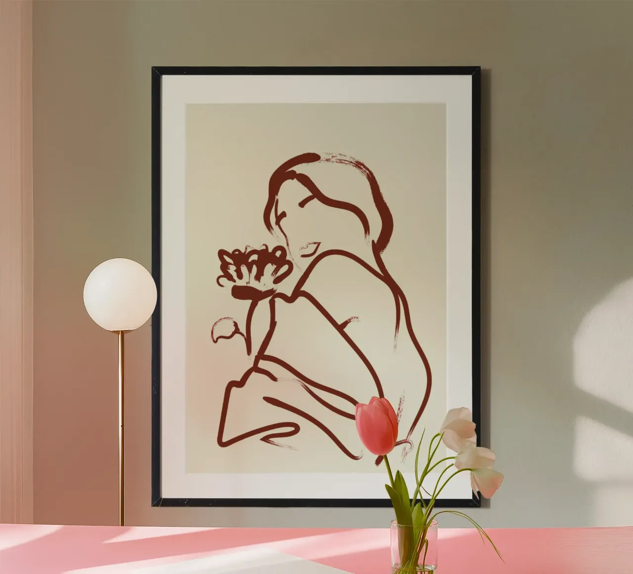 Donna e fiore minimalista - Line art astratta carta hahnemühle da vintagepod