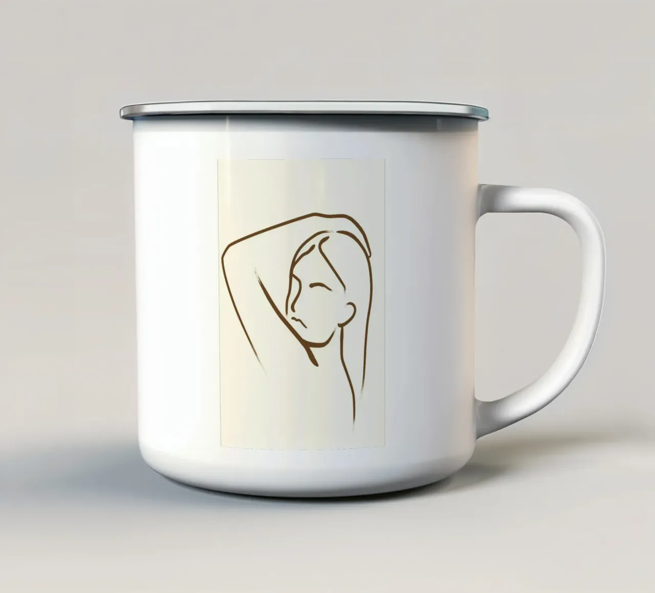 Line art donna serena - Contemplazione minimalista tazza in smalto da vintagepod