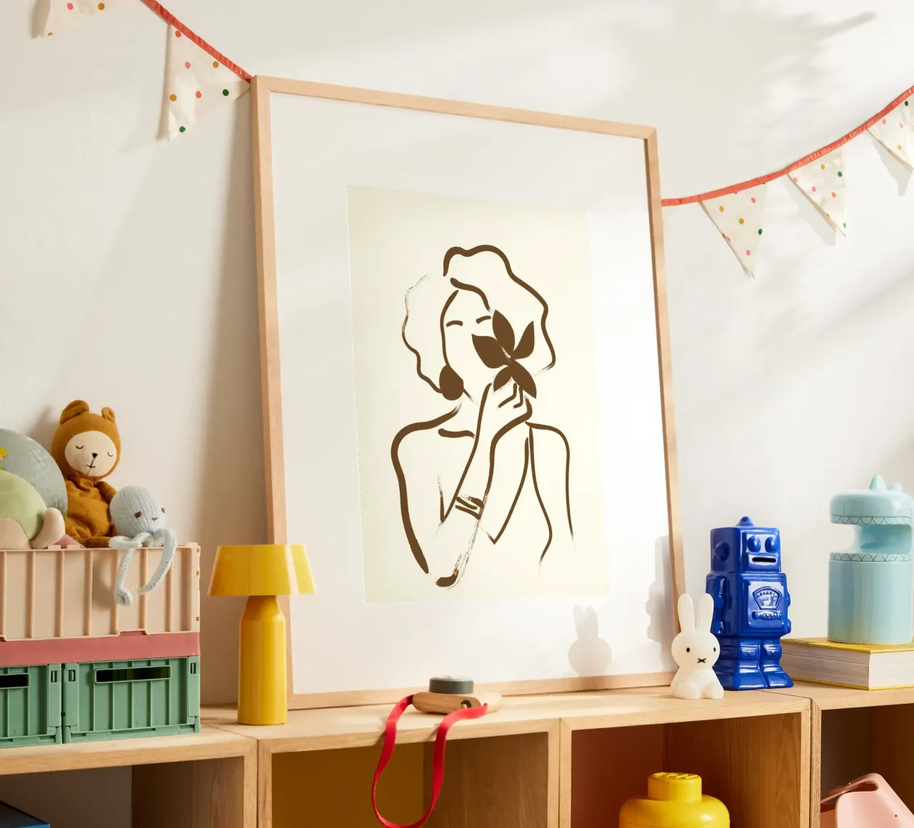 Donna e foglia bohémien - Ritratto minimalista in linea d'arte poster da vintagepod