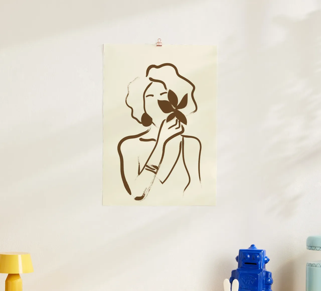 Donna e foglia bohémien - Ritratto minimalista in linea d'arte poster da vintagepod