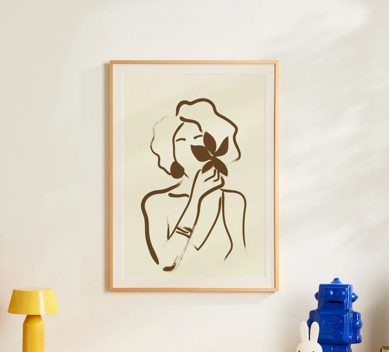 Donna e foglia bohémien - Ritratto minimalista in linea d'arte poster da vintagepod