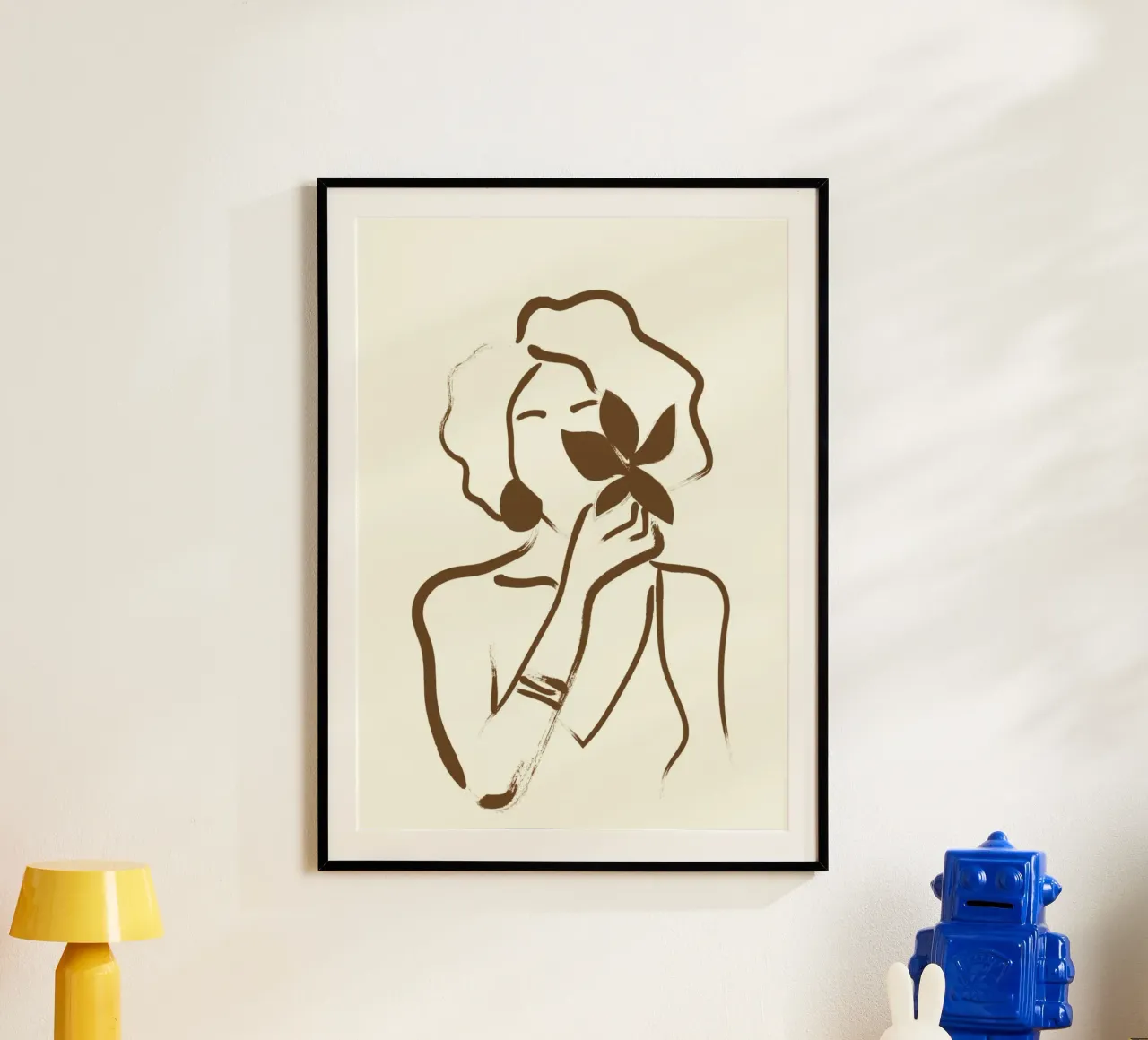 Donna e foglia bohémien - Ritratto minimalista in linea d'arte poster da vintagepod