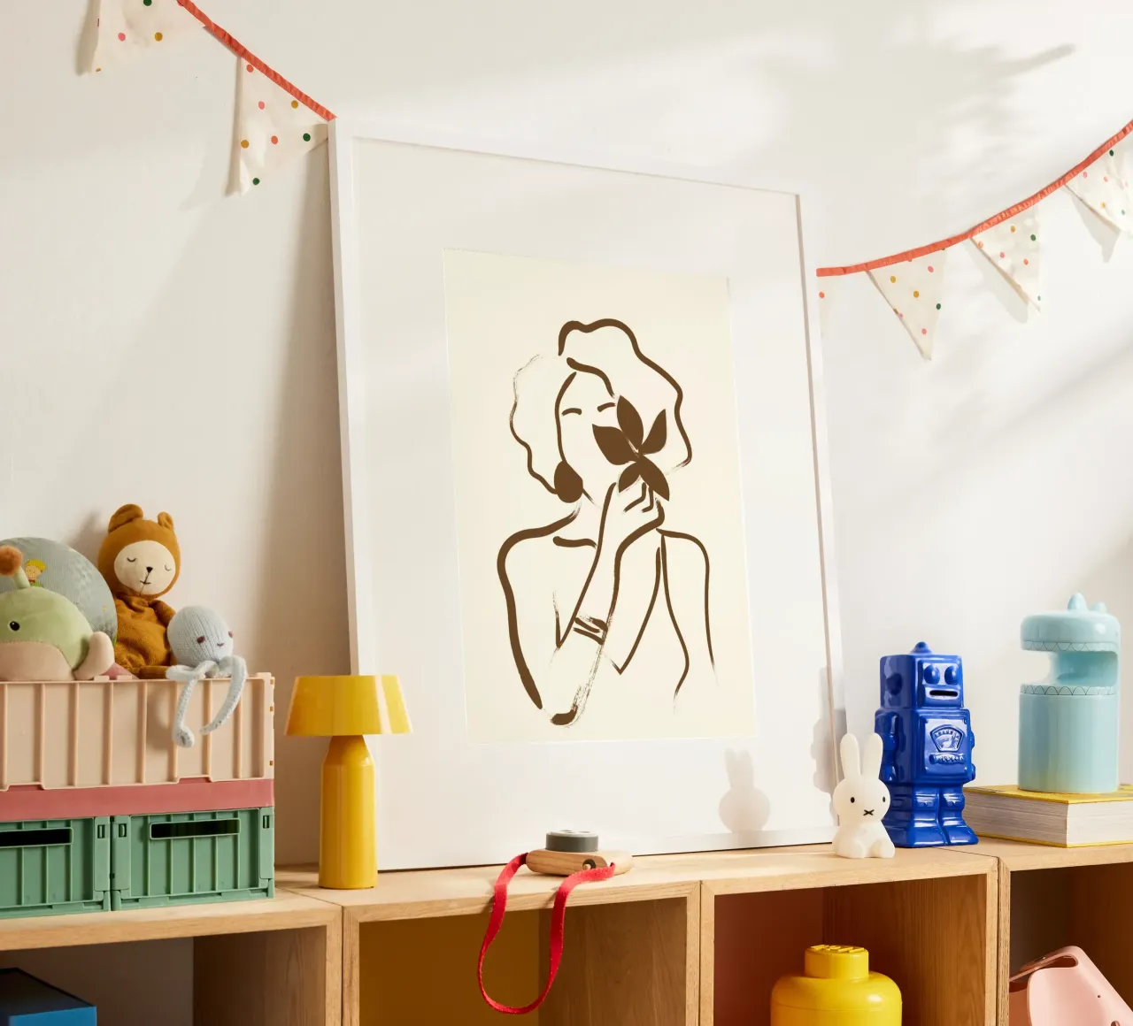 Donna e foglia bohémien - Ritratto minimalista in linea d'arte poster da vintagepod