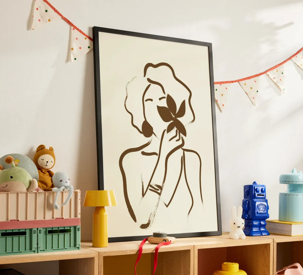 Donna e foglia bohémien - Ritratto minimalista in linea d'arte poster da vintagepod