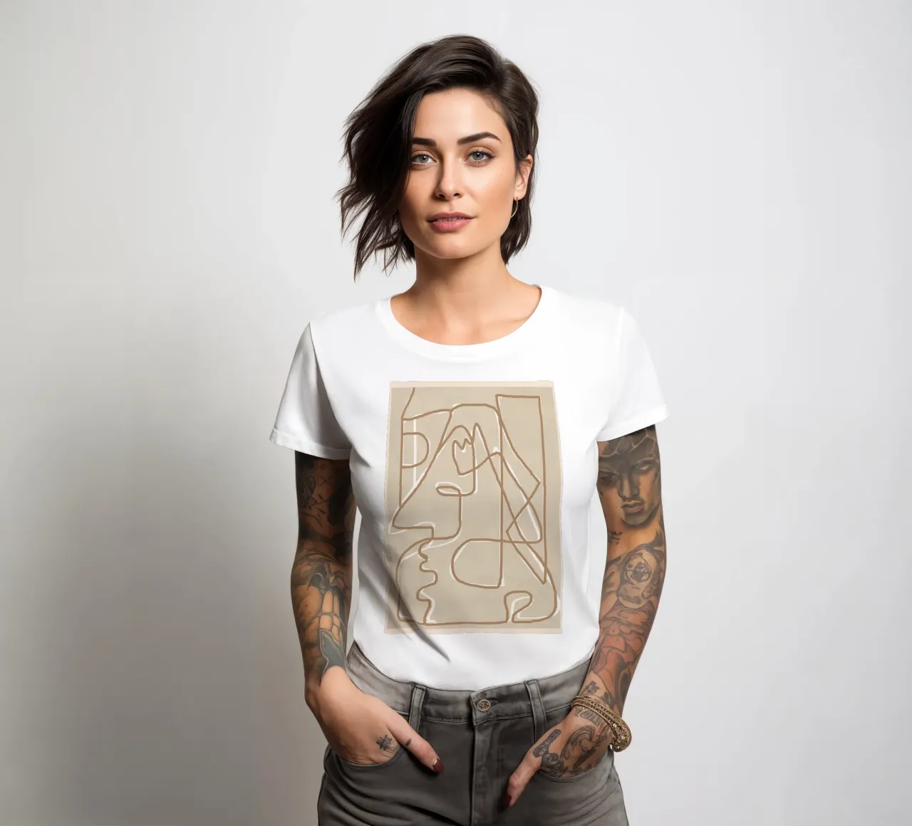 Abstract Face Sketch 2 t-shirt da donna da Nadjaa