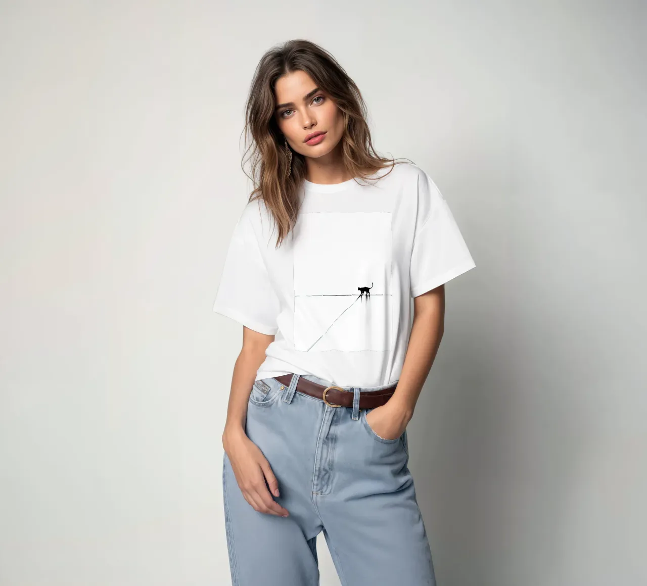 Minimal Cat on a Line T-Shirt von cityart