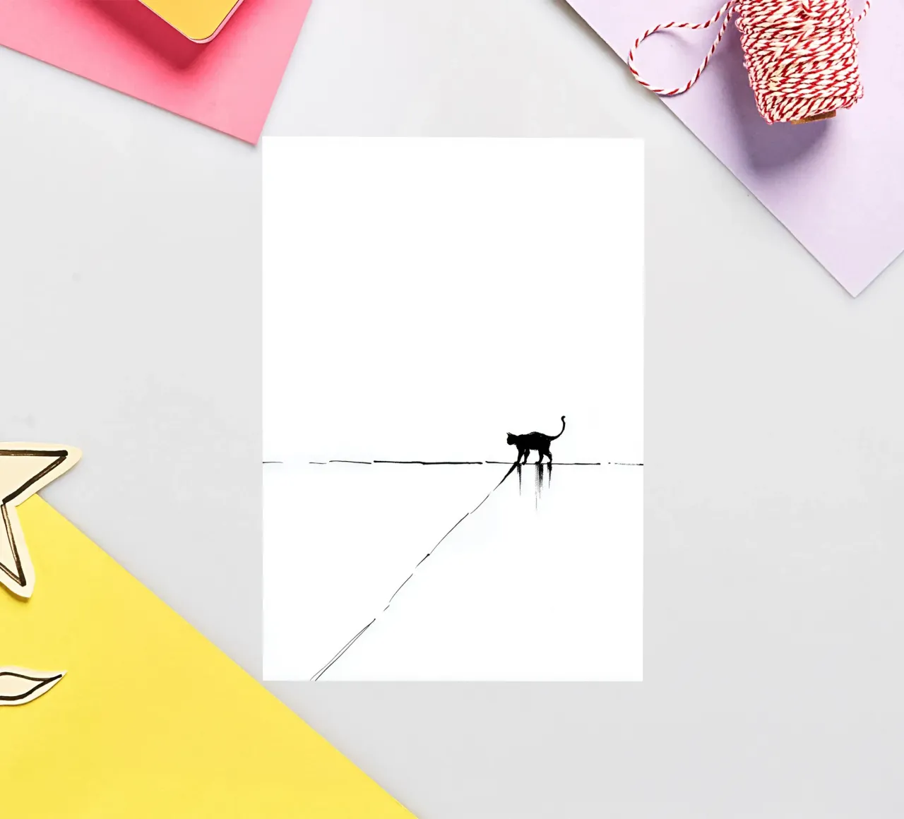 Minimal Cat on a Line adesivo da cityart