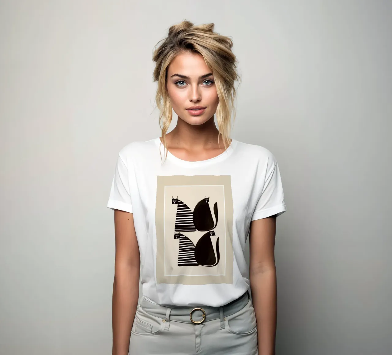 Minimalist Cats in Black and White women's fitted t-shirt by cityart