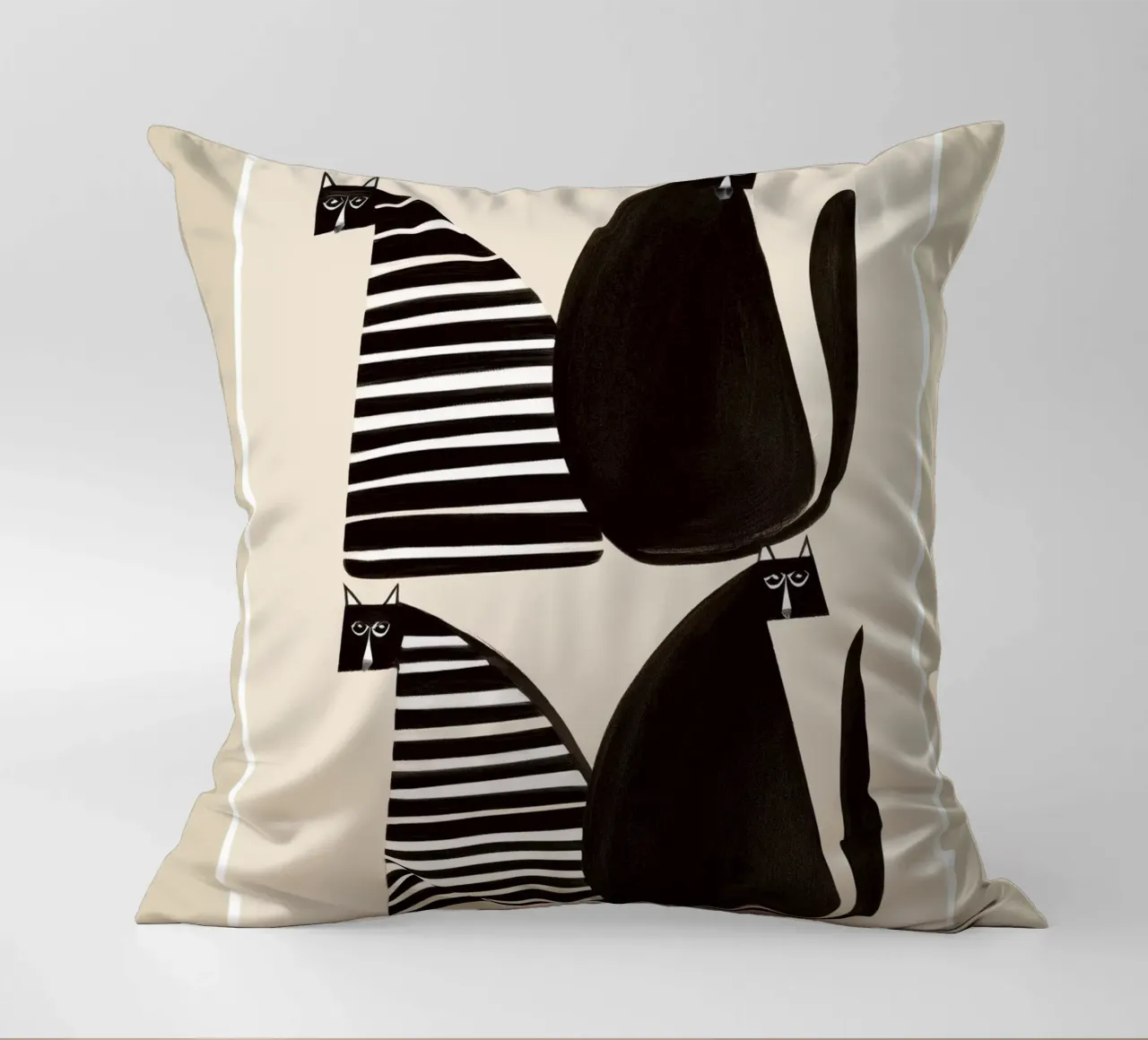 Minimalist Cats in Black and White cuscino da cityart