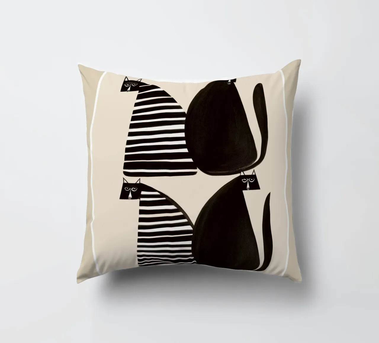 Minimalist Cats in Black and White cuscino da cityart