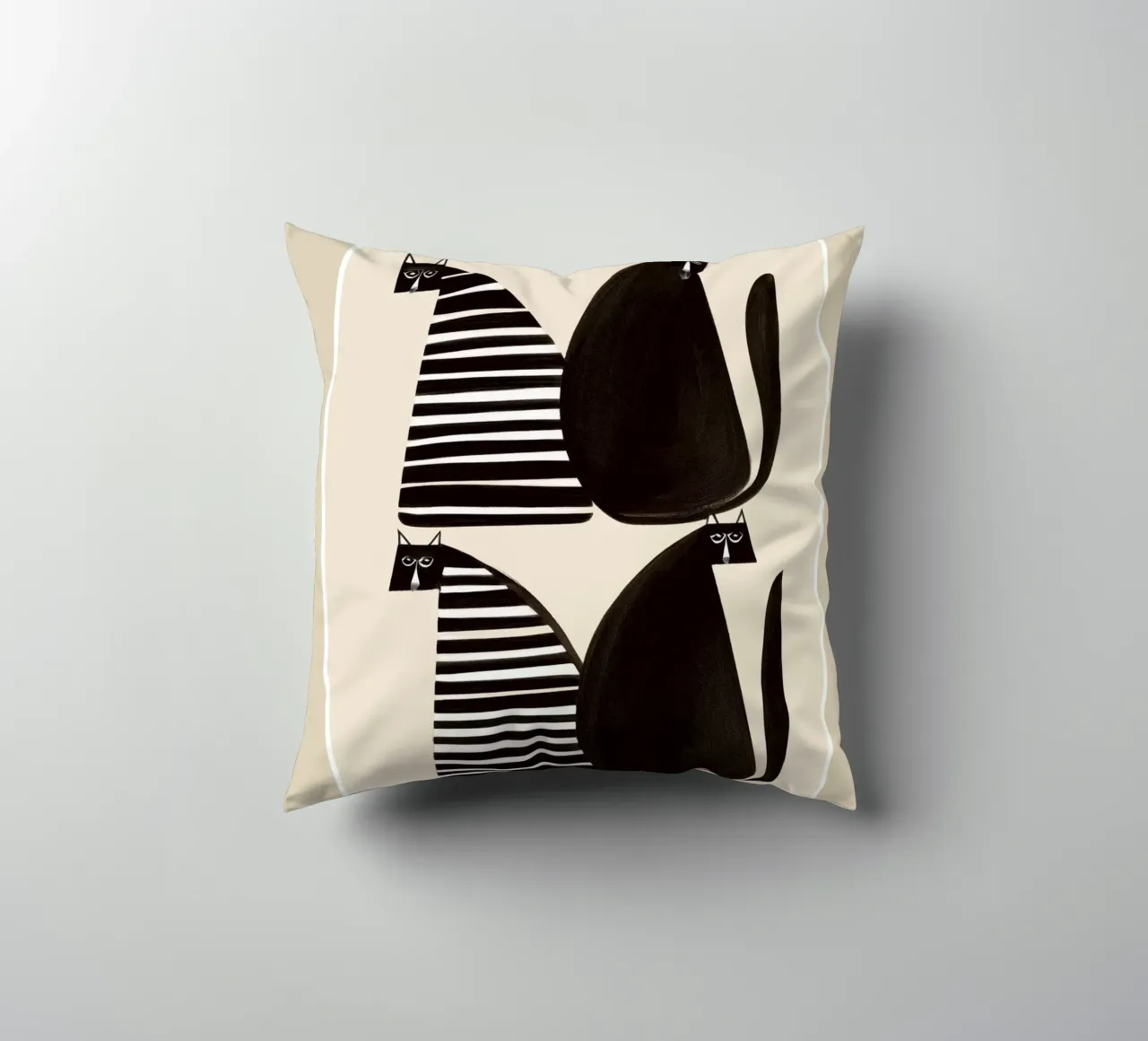 Minimalist Cats in Black and White cuscino da cityart