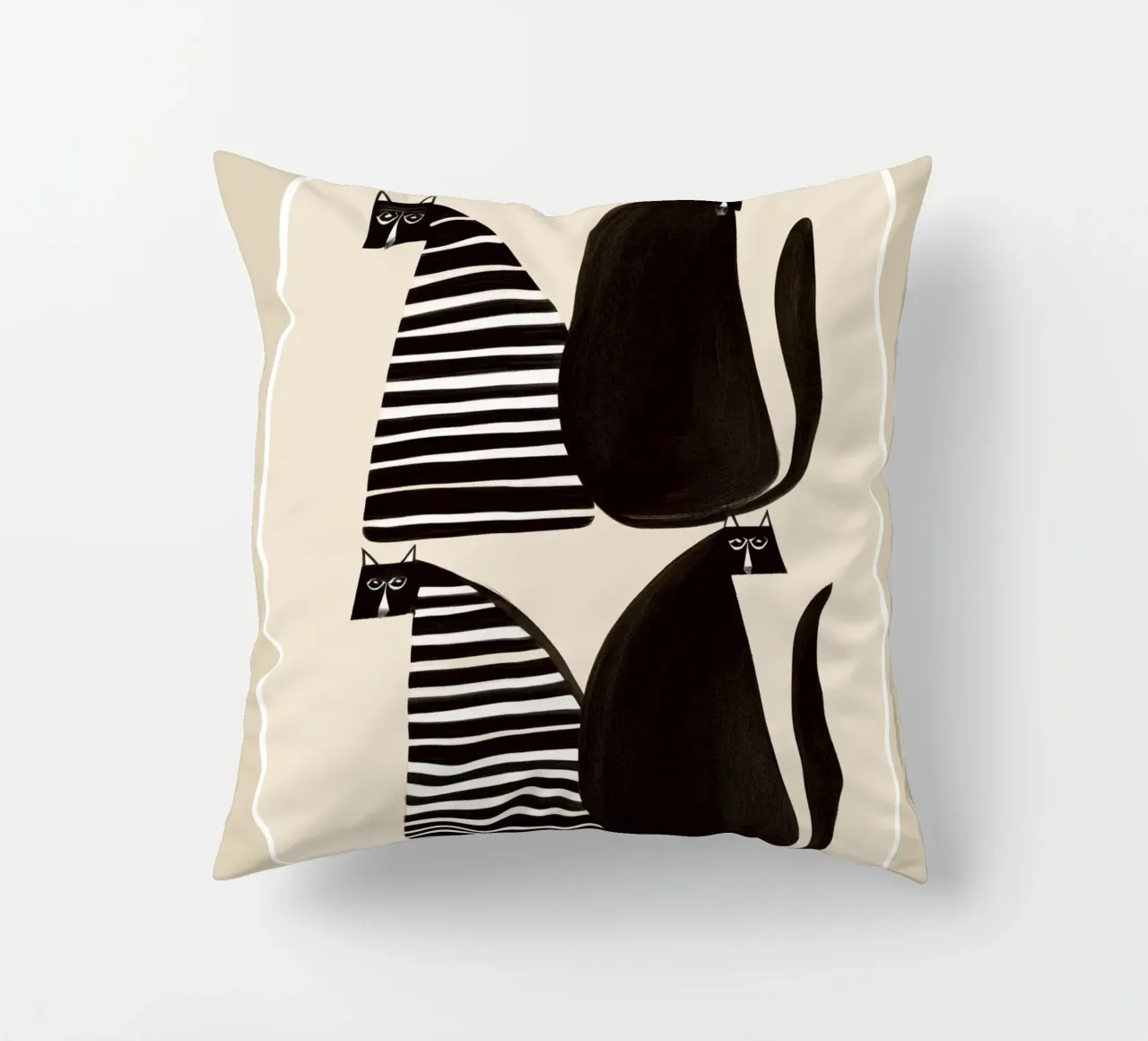 Minimalist Cats in Black and White cuscino da cityart