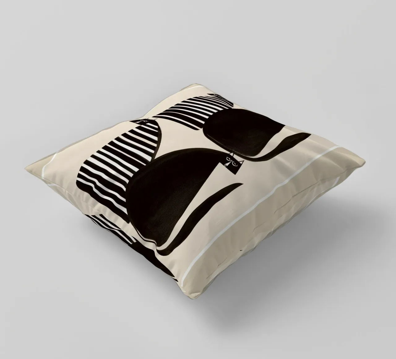 Minimalist Cats in Black and White cuscino da cityart