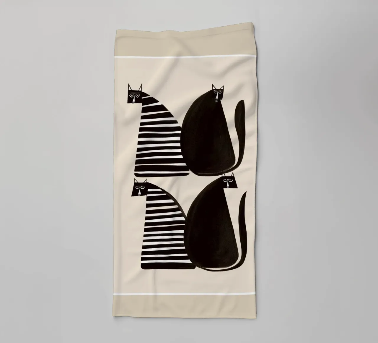 Minimalist Cats in Black and White asciugamano da bagno da cityart