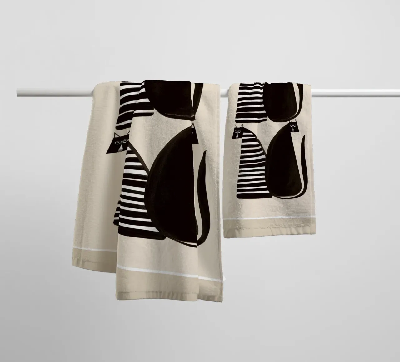Minimalist Cats in Black and White asciugamano da bagno da cityart