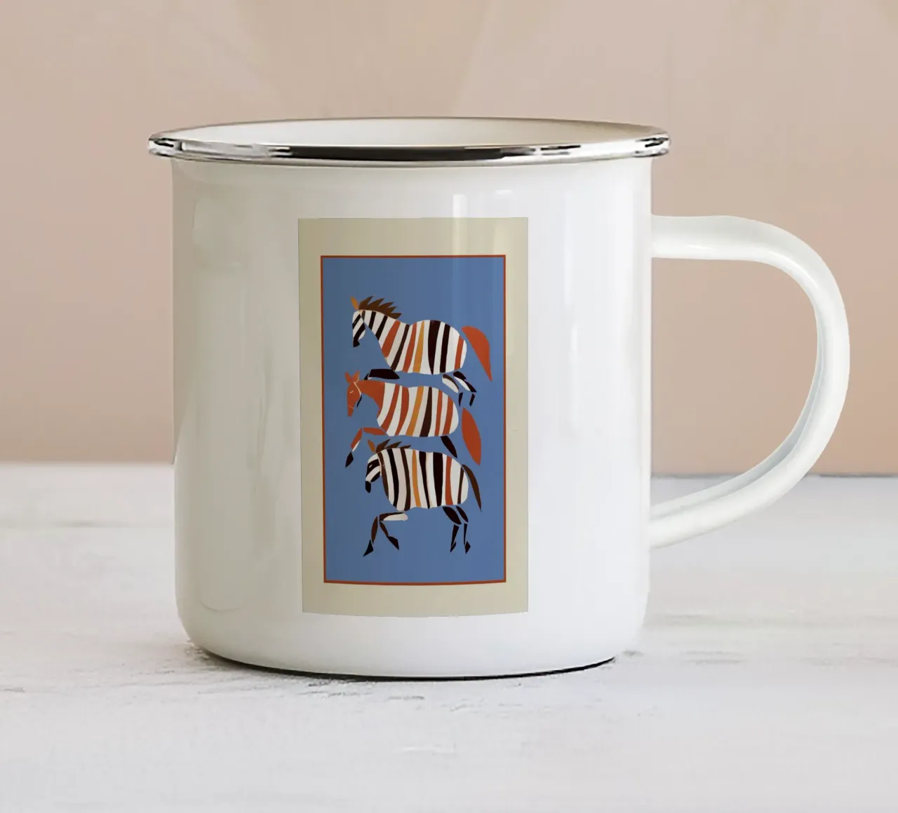Striped Running Horses tazza in smalto da cityart