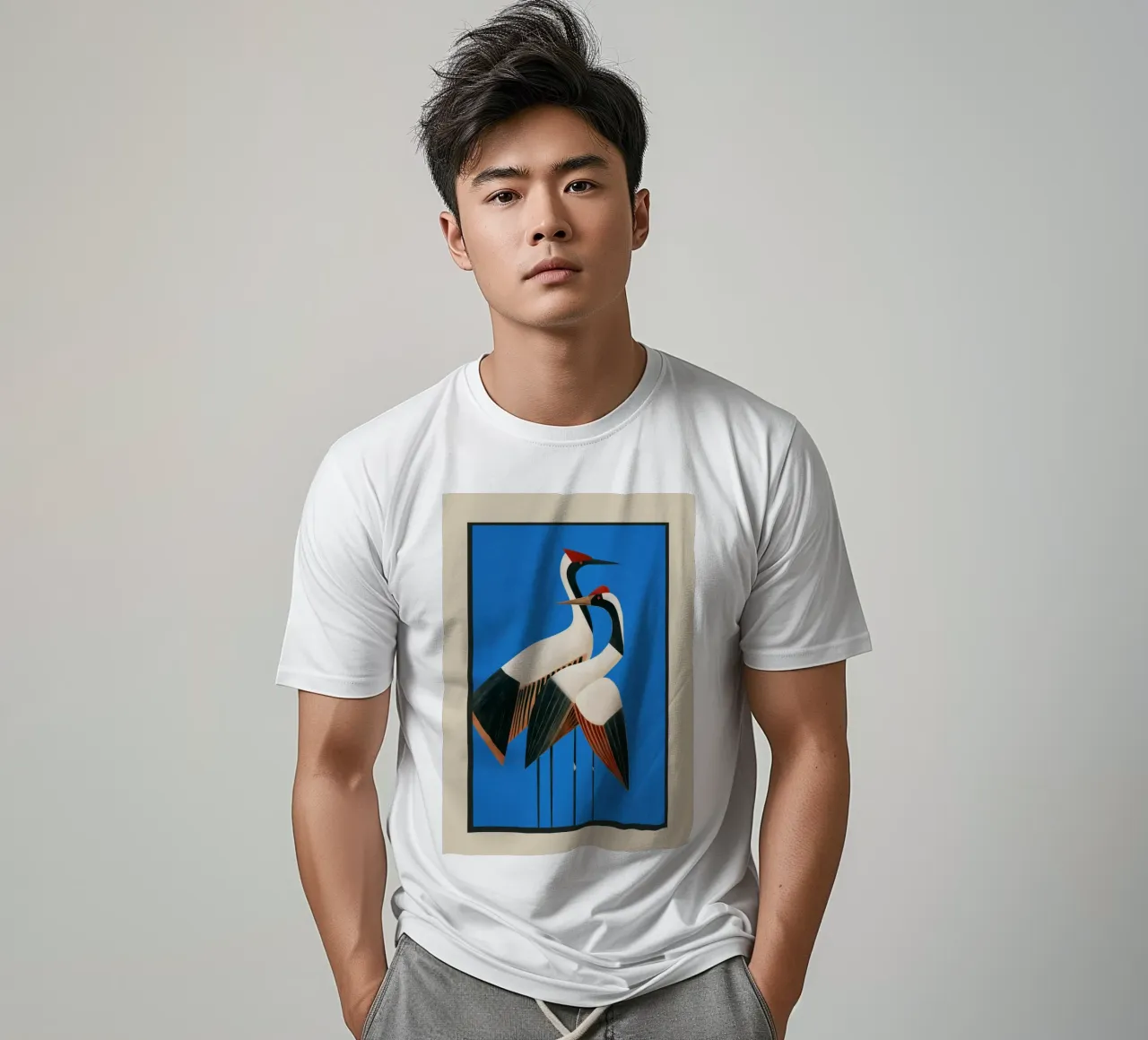 Stillness in Motion - Abstract Cranes in Blue t-shirt da cityart